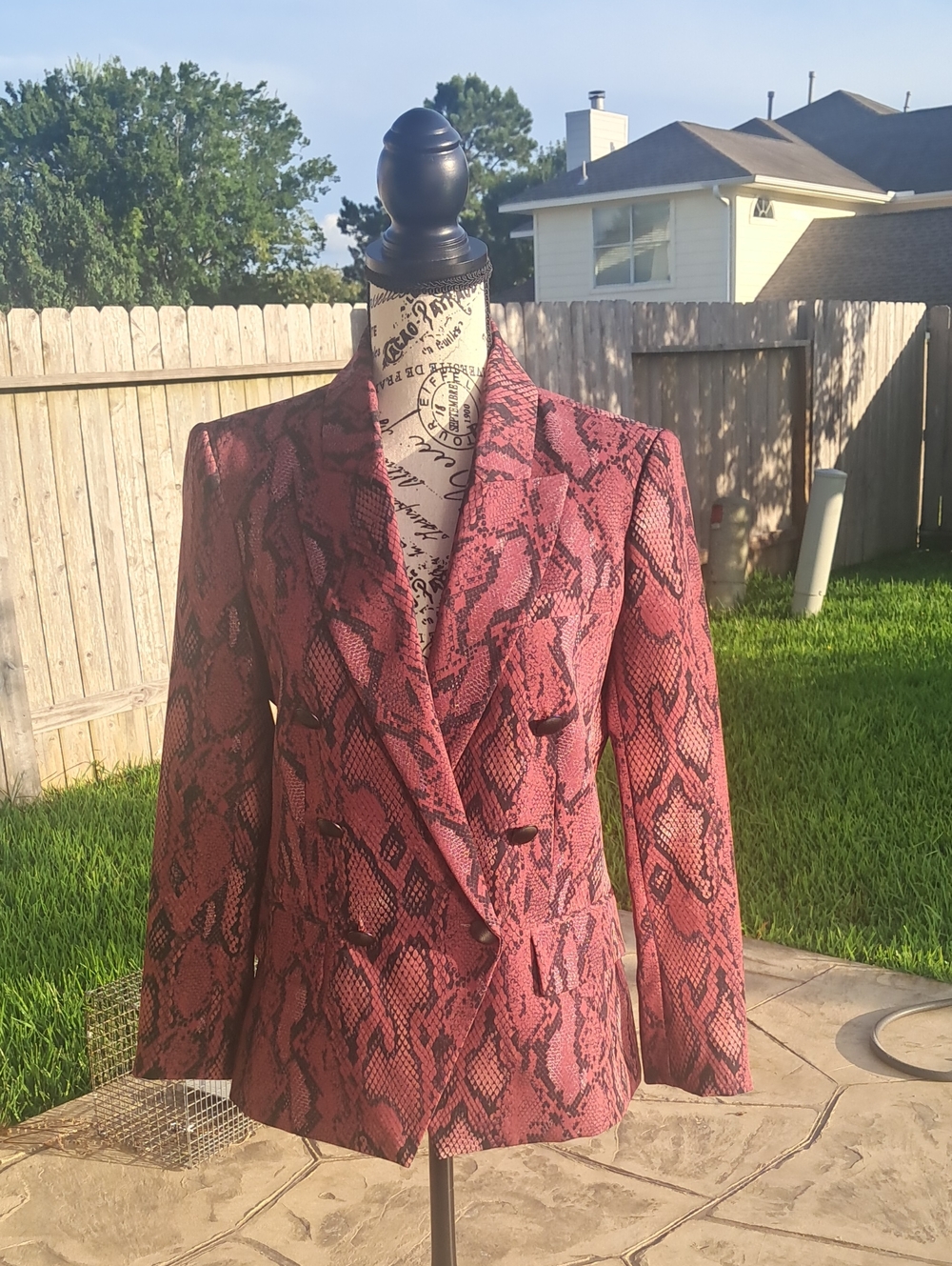 L'AGENCE Pink Snake-Print Double-Breasted Blazer